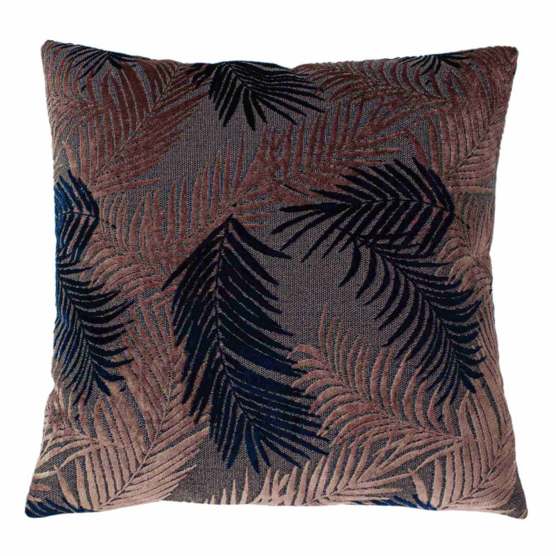 Paoletti Palm Grove Velvet Jacquard Cushion 50cm x 50cm Navy & Blush