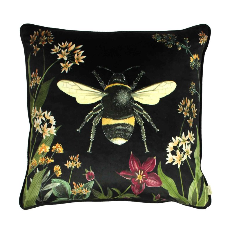 Evans Lichfield Midnight Garden Bee Cushion 43cm x 43cm  Black & Green