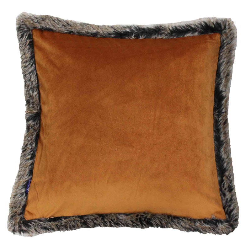 Paoletti Kiruna Faux Fur Trim Cushion 45cm x 45cm Rust 