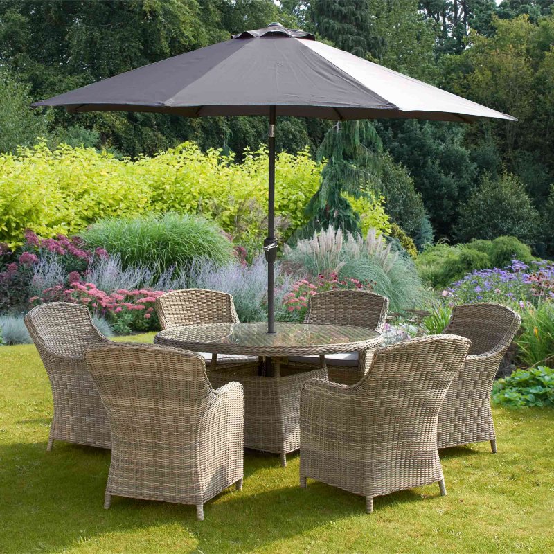 Royalcraft Wentworth 6 Person Round Outdoor Dining Set With Imperial Chairs Sand