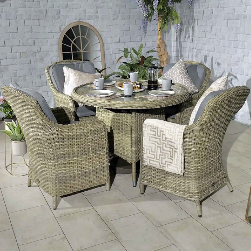 ROYALCRAFT Wentworth 4 Person Round Outdoor Dining Set With Imperial Chairs Sand