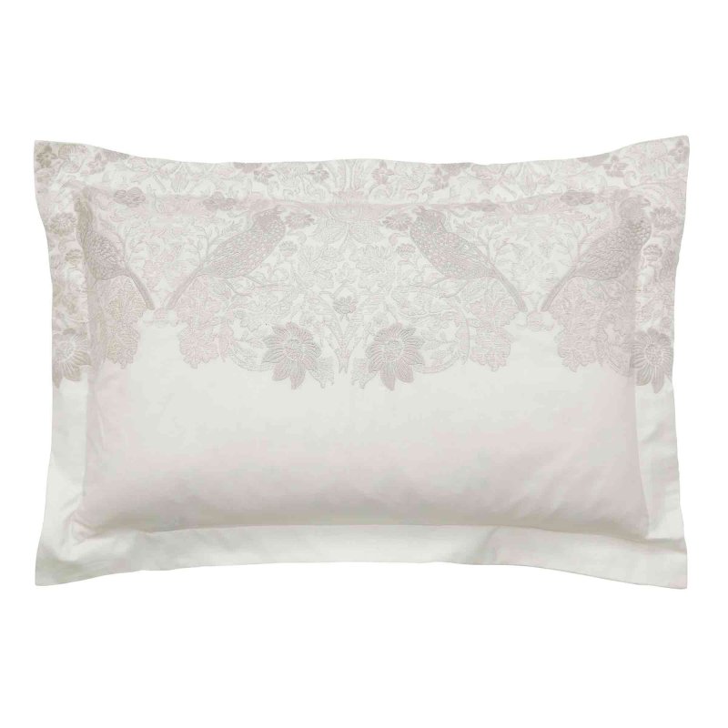 Morris & Co Pure Strawberry Thief Embroidery Oxford Pillowcase Silver & White