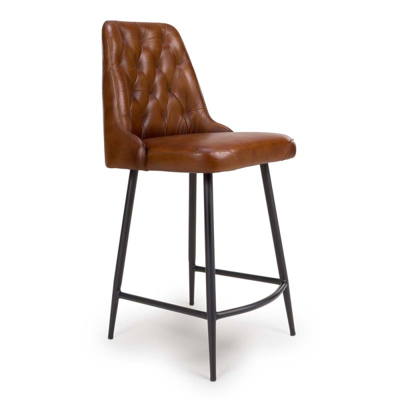 Bobby Low Bar Stool Faux Leather Tan