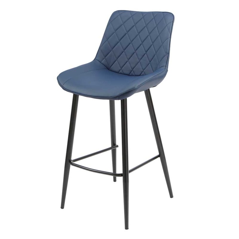 Sammy High Bar Stool Faux Leather Blue With Black Legs