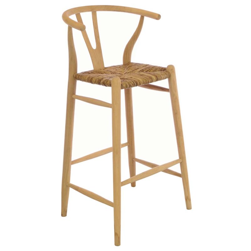 Shoreditch High Bar Stool Teak With Rush Seat