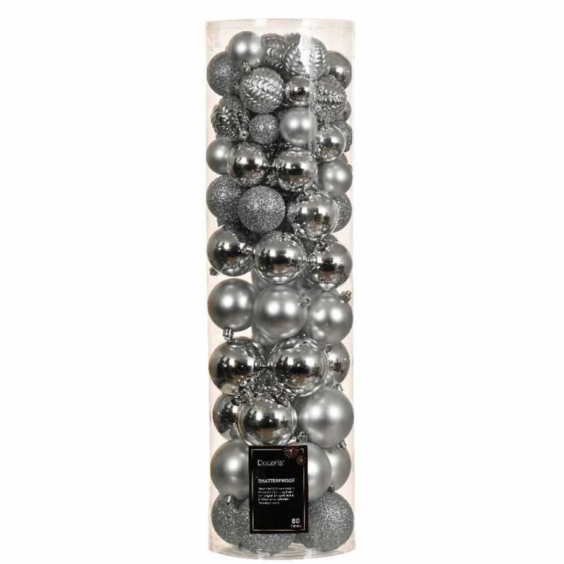 Shatterproof Bauble Starter Pack Silver (Set of 80) 8cm