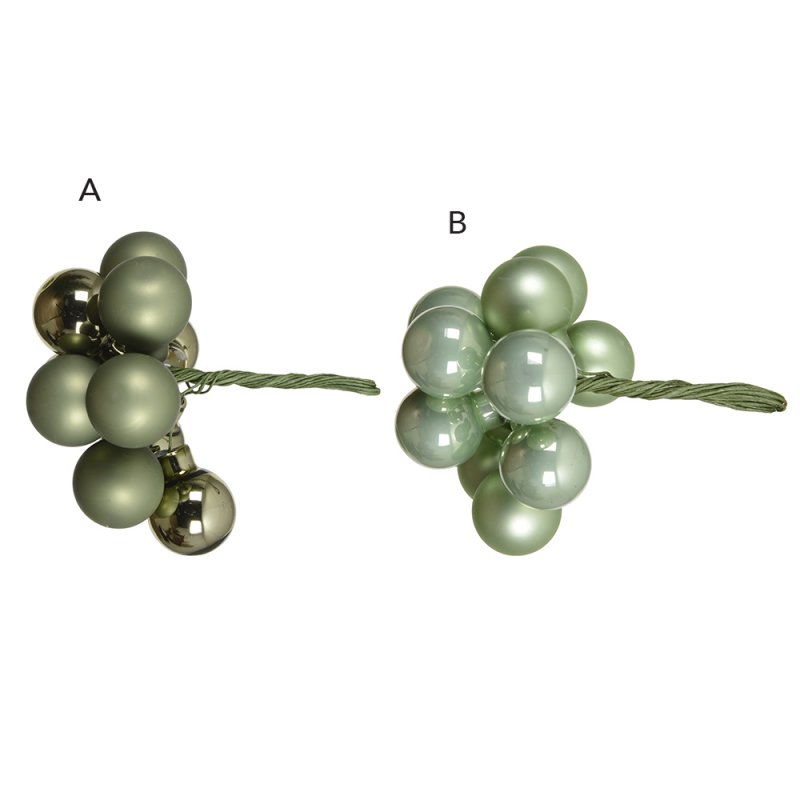 Glass Baubles On Wire Sage Or Mint 2cm (Choice of 2)