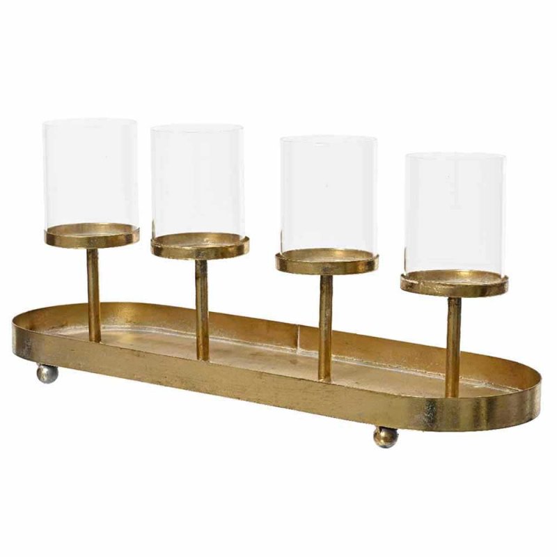 Oval Candleholder With 4 Glass Tubes Champagne Gold 48cm