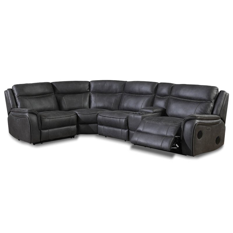 San Antonio Electric Reclining 4 Seater Corner Sofa With Technology Console Faux Suede Slate RHF