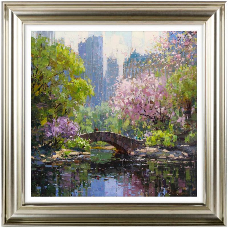 Artko Spring in Central Park 91cm x 91cm Picture by Vadim Dolgov Silver Frame