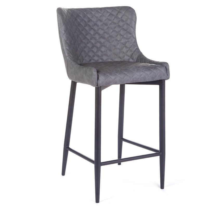 Vancouver Low Bar Stool Faux Leather Grey Side