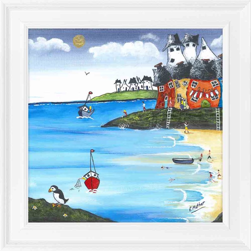 Artko Harbour Sun 49cm x 49cm Picture By Elaine Mather With White Frame 
