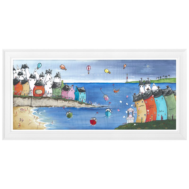 Artko Windy Harbour Weekend 109cm x 54cm Picture By Elaine Mather With White Frame