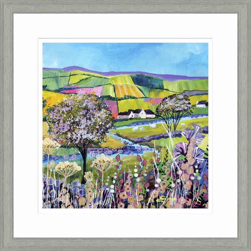 Artko Two White Cottages 55cm x 55cm Picture By Julia Rigby With Grey Frame