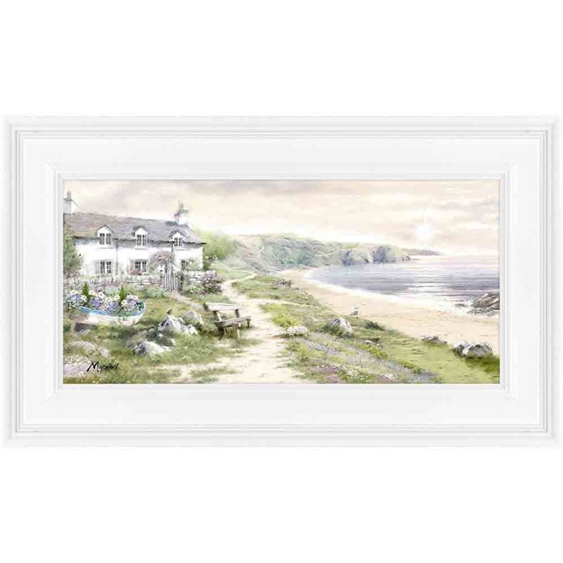 Artko Sea View Cottage 49cm x 29cm Picture By Richard Macneil With White Frame 