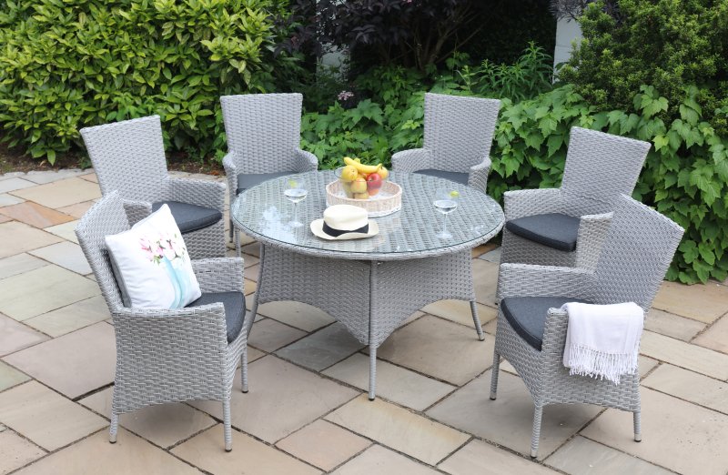 Vancouver 6 Person Round Outdoor Dining Set With Carver Chairs Grey