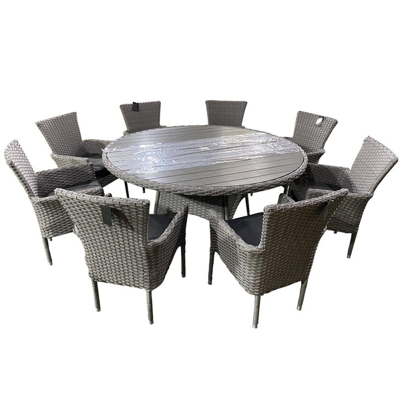 St. Lucia 8 Person Round Outdoor Dining Set With Carver Chairs Grey