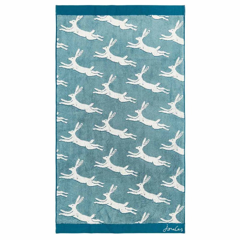 Joules Jumping Hare Hand Towel Teal Flat