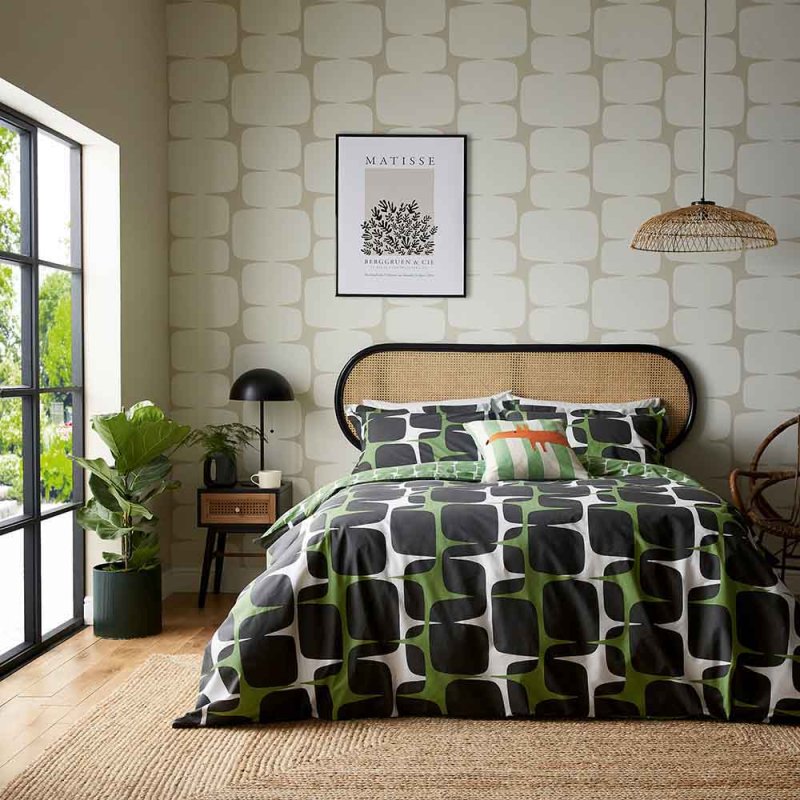 Scion Going Lohko Reversible Double Duvet Cover Set Juniper & Liquorice