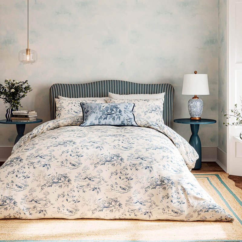Sanderson Aesops Fables Reversible Single Duvet Cover Set Dove Blue
