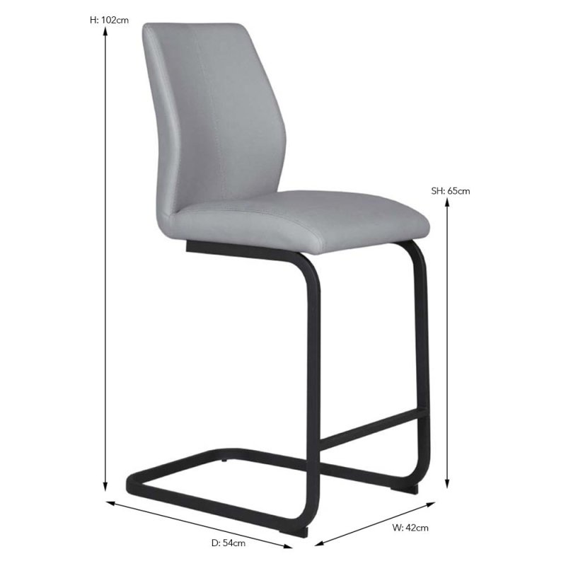 Allie Low Barstool Faux Leather Grey Dimensions