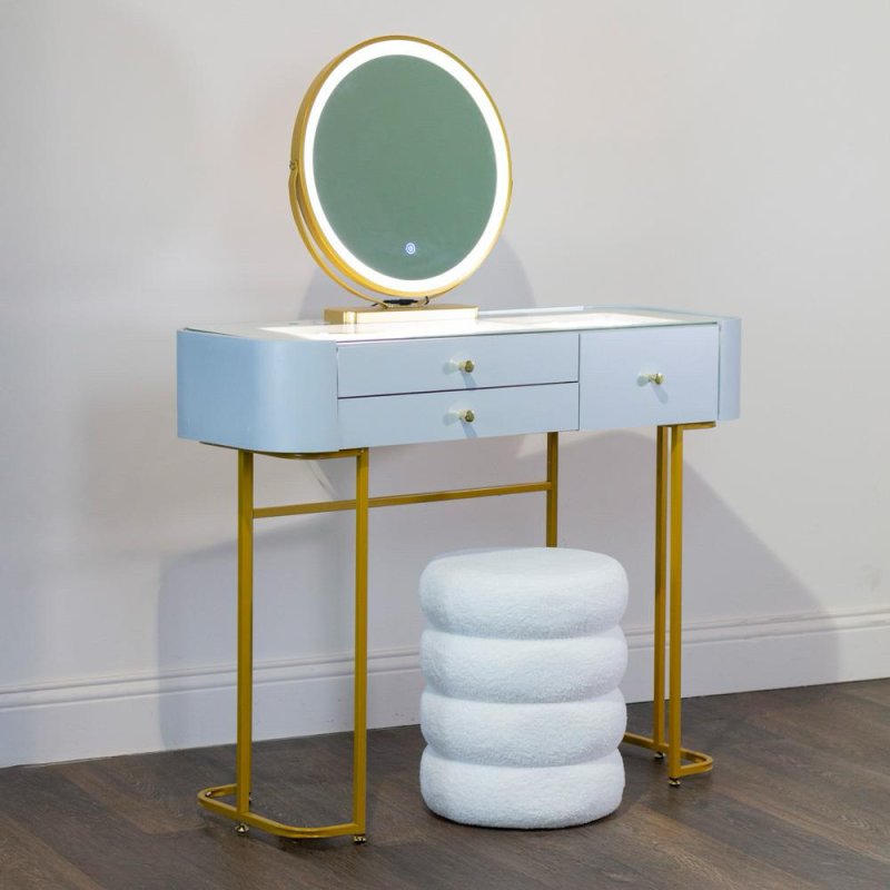 Katie Large Dressing Table Set With Stool & Vanity Mirror Grey