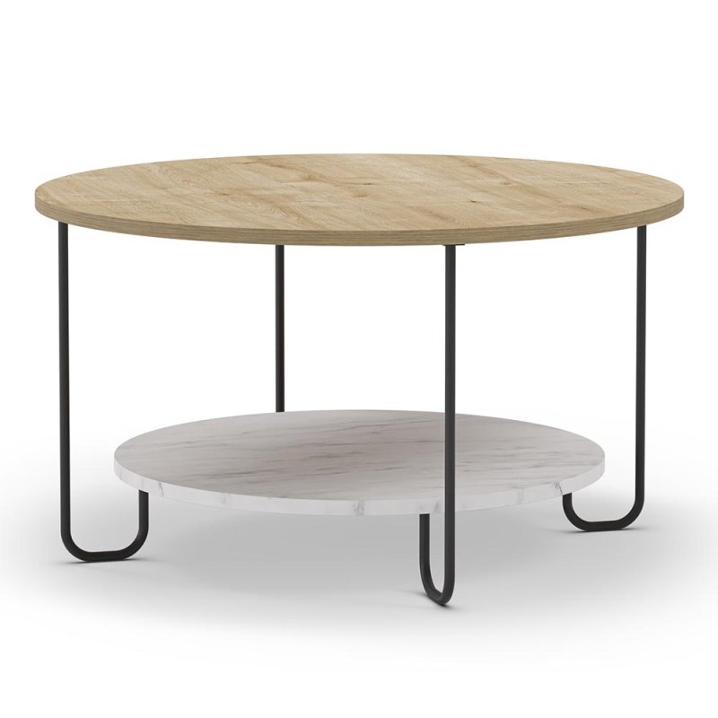 Tonka Round Coffee Table Oak & White Marble