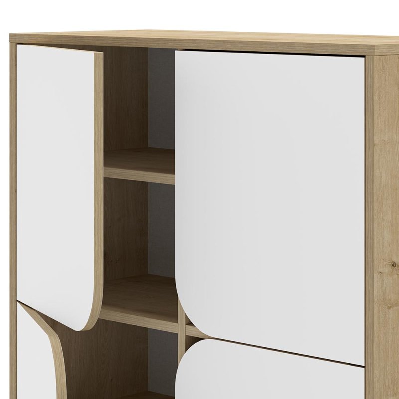 Nolan 4 Door Storage Cabinet Oak & White Close Up