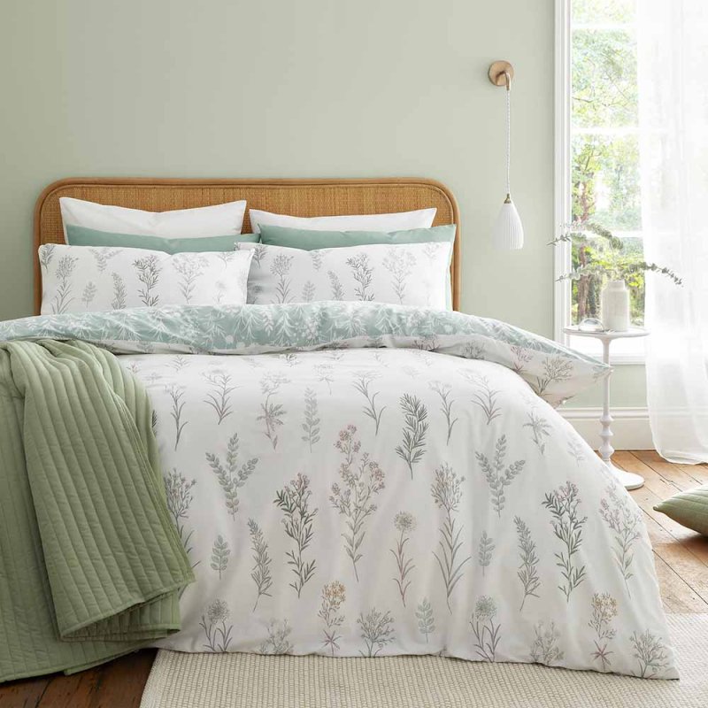 Bianca Wild Flowers Reversible Super King Duvet Cover Set Green