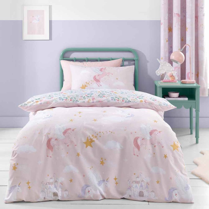 Catherine Lansfield Fairytale Unicorn Reversible Single Duvet Cover Set Pink