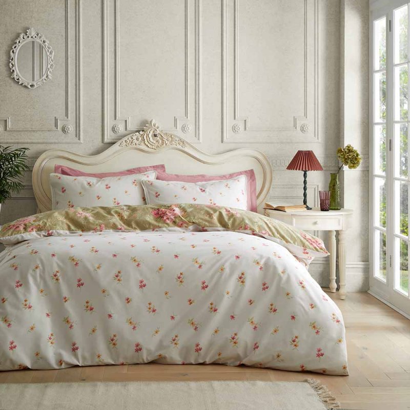 Bridgerton Catherine Lansfield Penelope Floral Reversible Single Duvet Cover Set Green Reverse