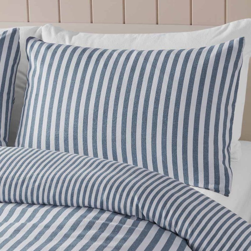 Catherine Lansfield Stripe Brushed Cotton King Duvet Cover Set Blue Pillow