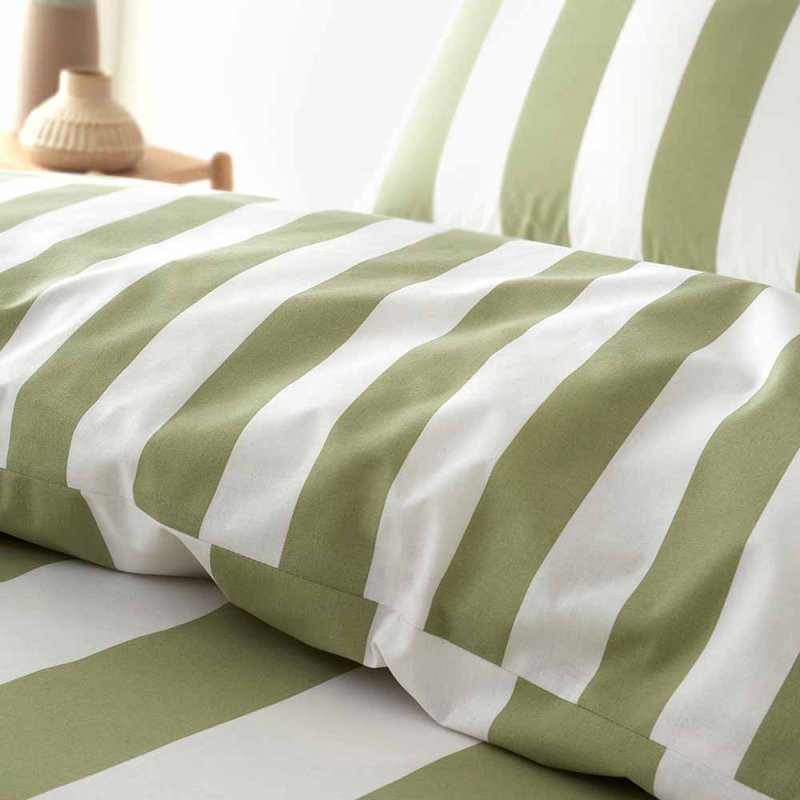 Catherine Lansfield Cove Stripe Double Duvet Cover Set Green Close Up