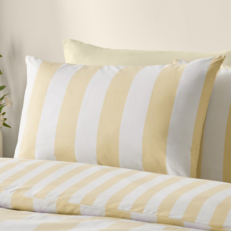 Catherine Lansfield Cove Stripe Reversible King Duvet Cover Set Yellow Pillow Close Up
