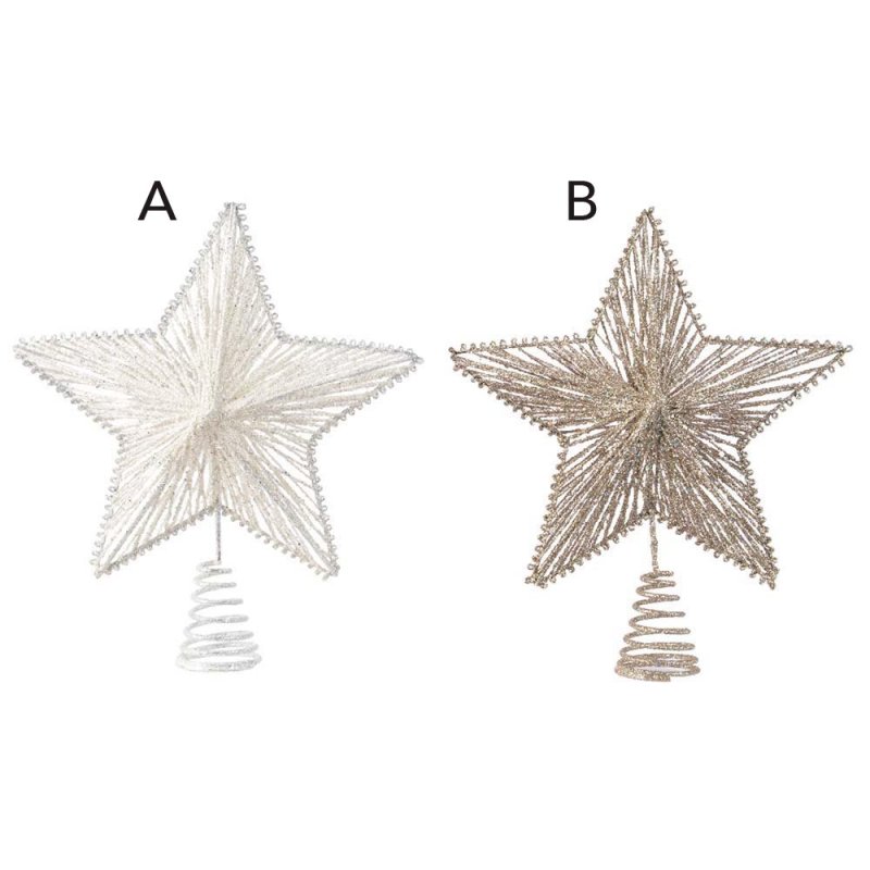 Iron Christmas Tree Star With Glitter Winter White or Champagne (Choice of 2) 25cm