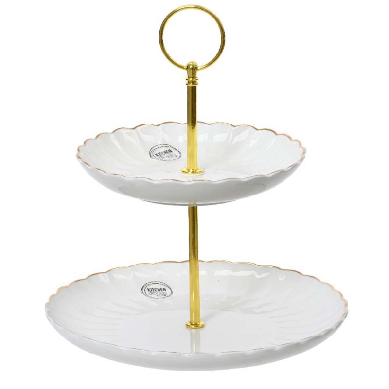 Porcelain Cake Stand With Gold Rim Natural 20cm