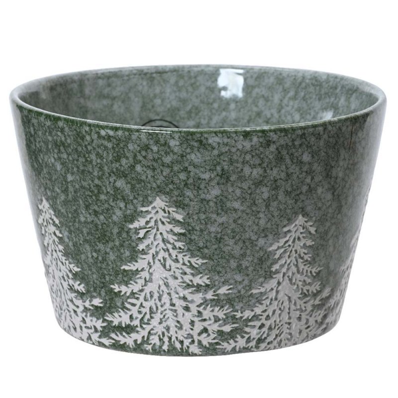 Reactive Glaze Stoneware Bowl With Embossed Tree Green 13cm