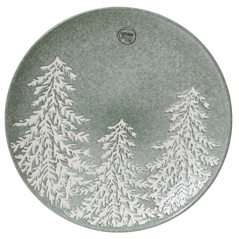 Reactive Glaze Stoneware Dinner Plate With Embossed Tree Green 27cm