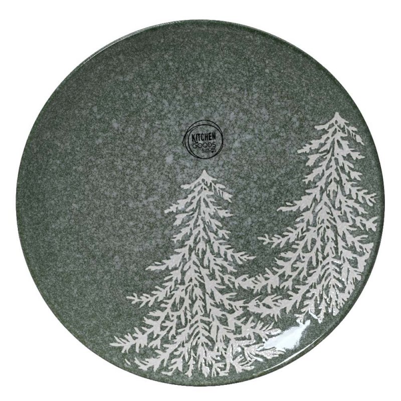 Reactive Glaze Stoneware Breakfast Plate With Embossed Tree Green 20cm