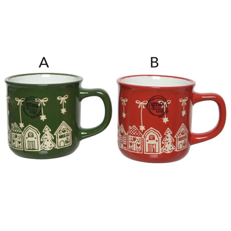 Stoneware Mug Imitation Enamel Green or Red 13cm (Choice of 2)