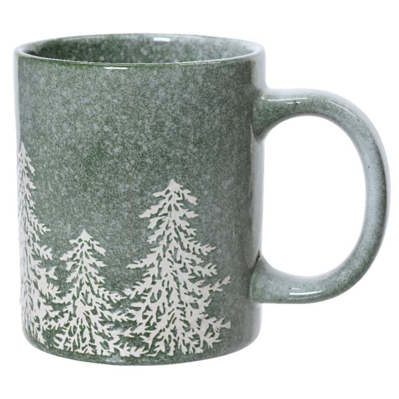 Reactive Glaze Stoneware Mug With Embossed Tree Green 10cm