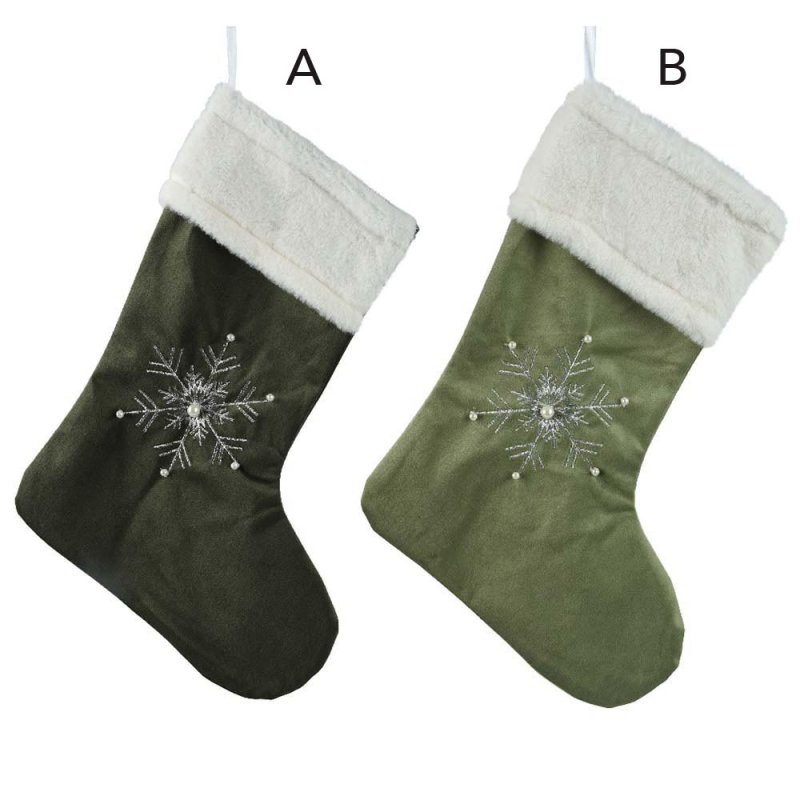 Christmas Stocking With Star Light or Dark Green 40cm (Choice of 2)