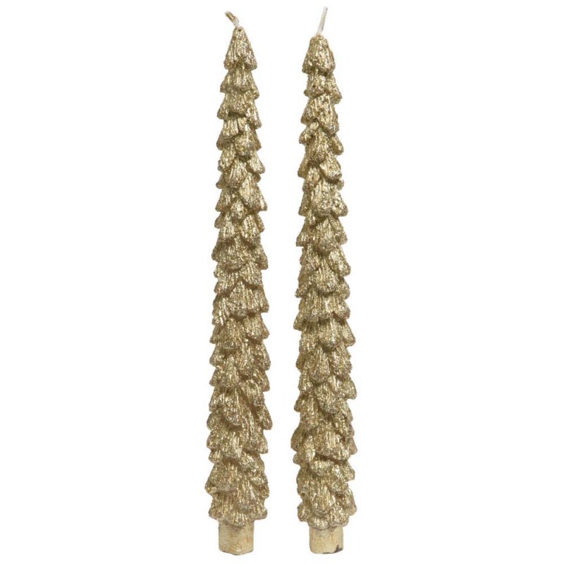 Wax Christmas Tree Dinner Candle With Glitter Gold 26cm