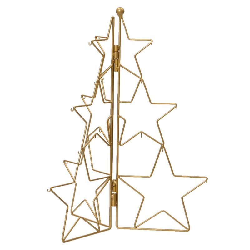 Iron Christmas Tree With Stars & Hooks Gold 40cm
