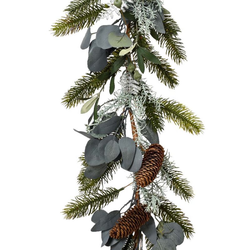 Modern Garland With Silver Leaves & Pinecones 6ft/180cm