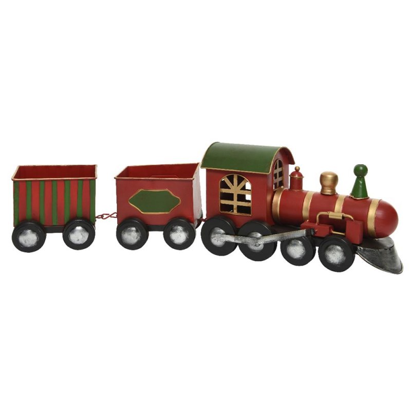 Iron Christmas Choo-Choo Train With Wagons Red 58cm