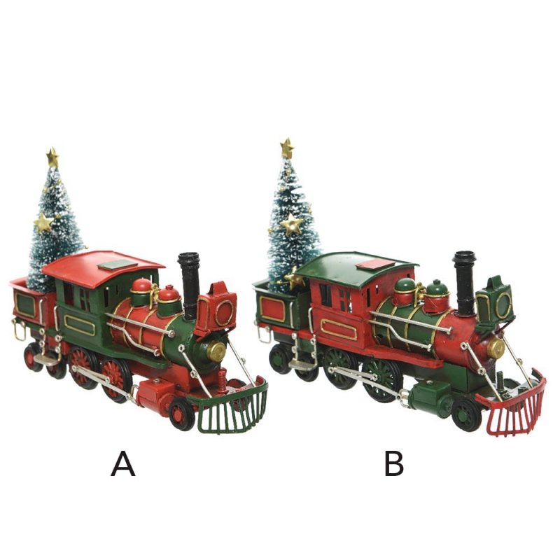 Iron Choo-Choo Train With Christmas Trees Red or Green 20cm (Choice of 2)