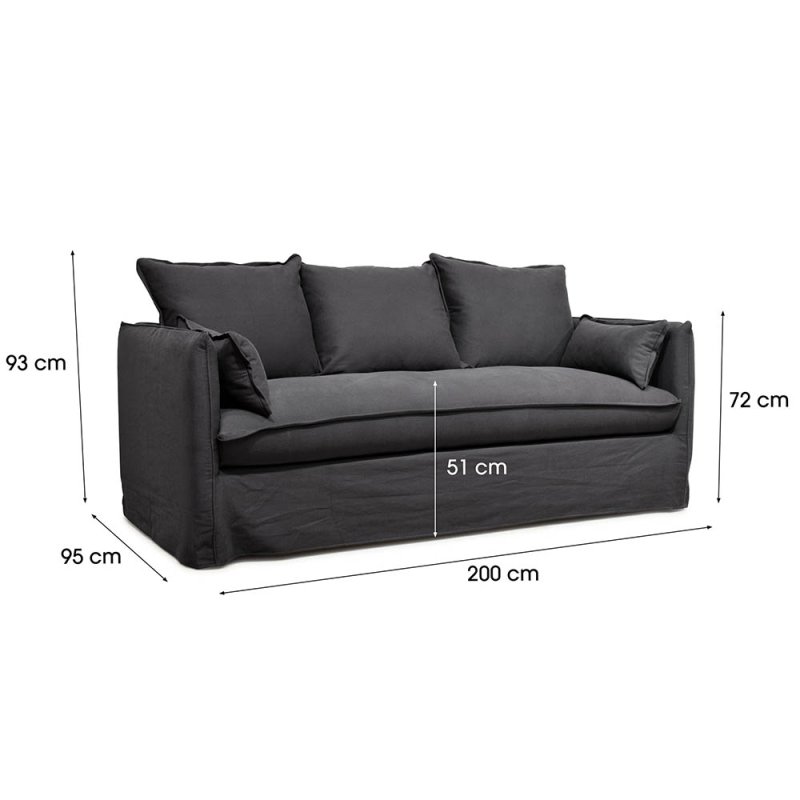 Beatrice Seater Sofa With Removable Covers Fabric Anthracite