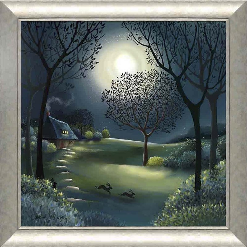 Artko Race To The Moon 82cm x 82cm Picture by Catherine J Stephenson Silver Frame
