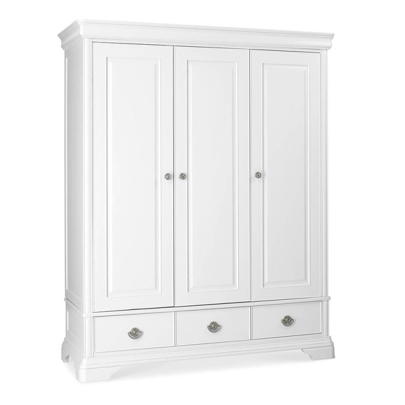Chantilly Triple Wardrobe With 3 Drawers White